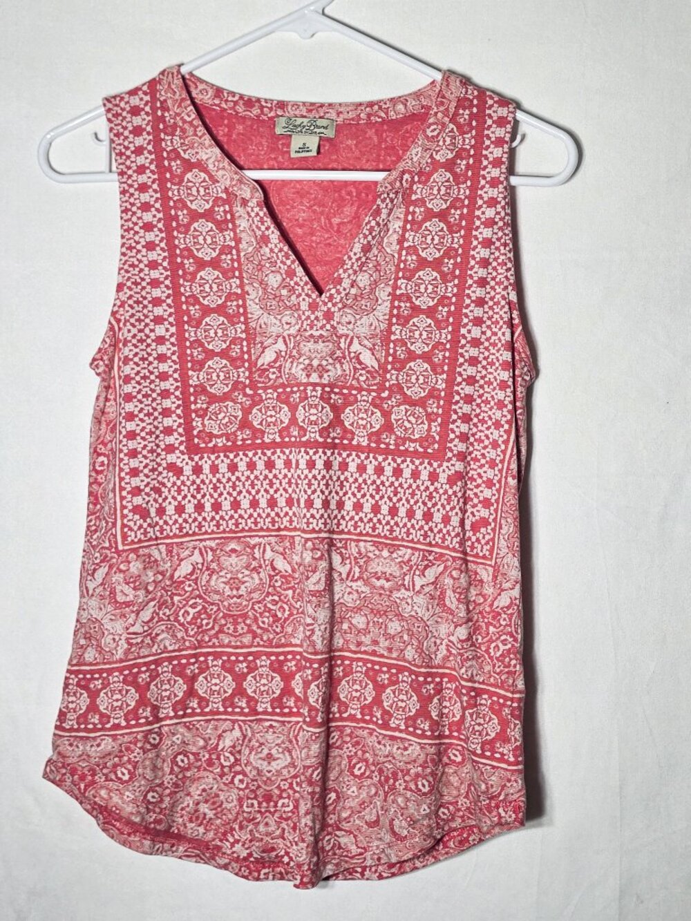 Lucky Brand Pink Paisley Soft Knit Sleeveless Tank Top Women's Size Small